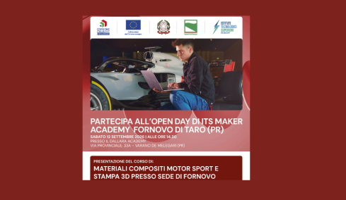 Openday presentazione ITS Maker “Materiali compositi Motorsport e Stampa 3D - sabato 12 settembre alle ore 14.30